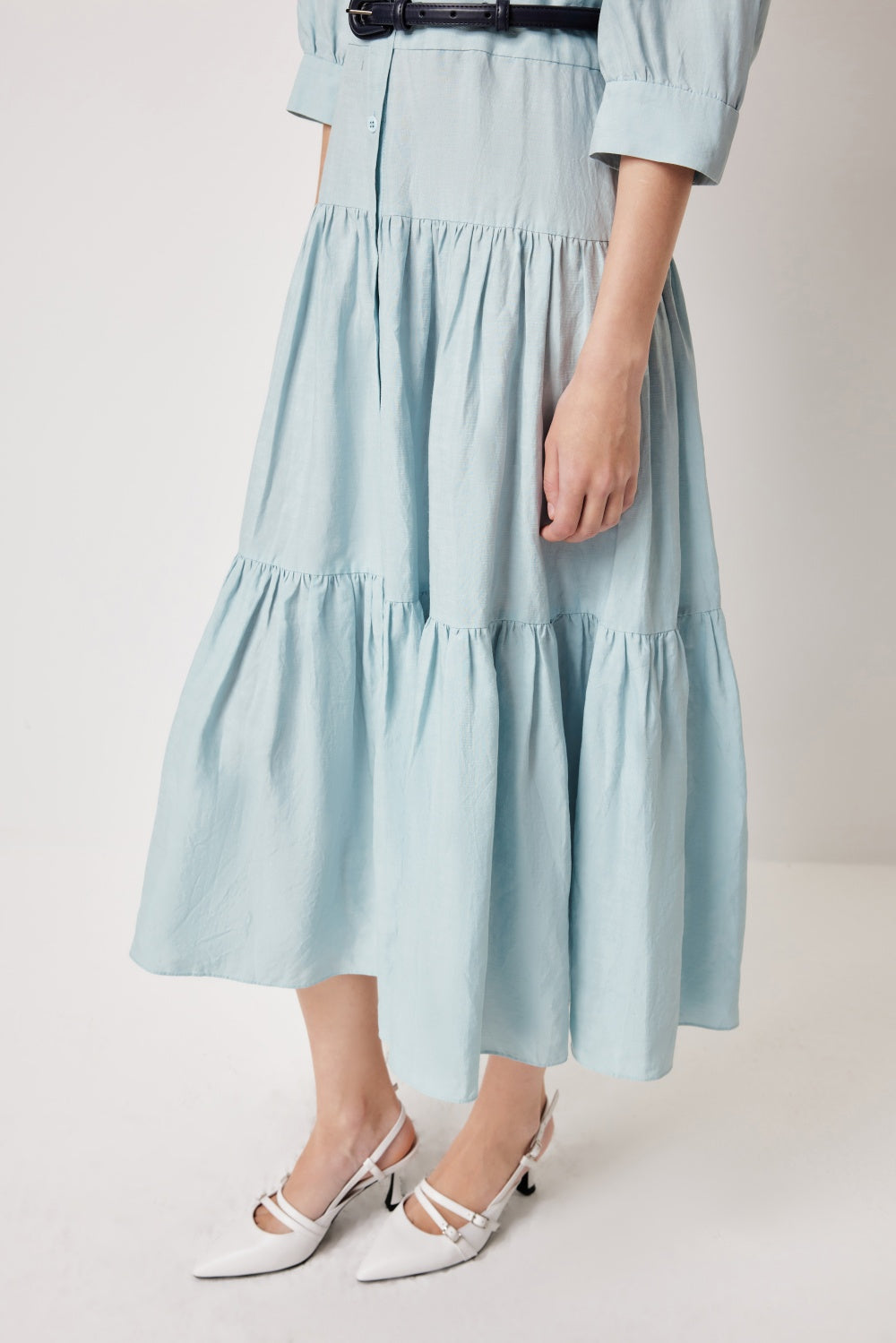MARYLING 아이스 블루 리넨 블렌드 드레스