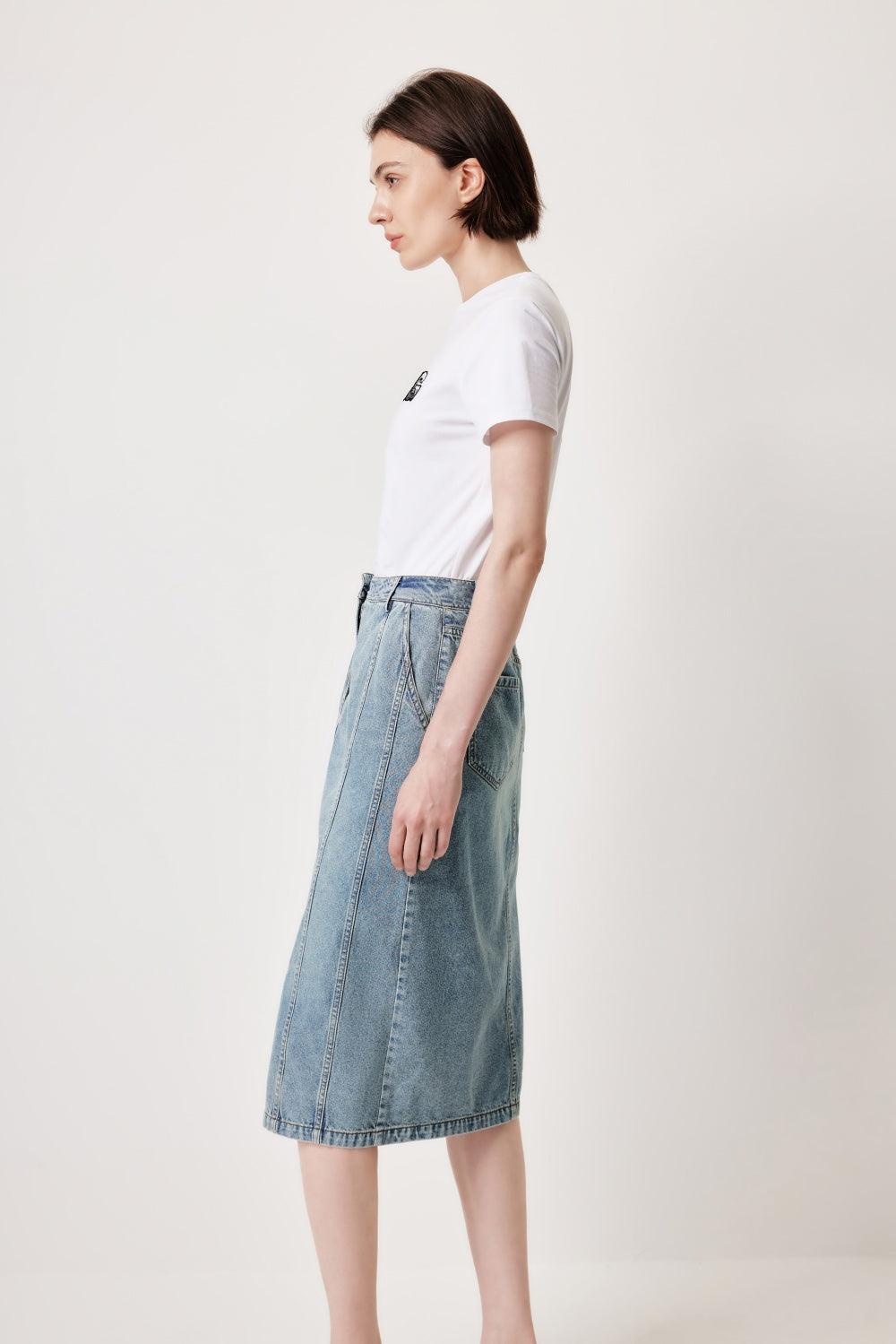메릴링 데님 블루 워싱 빈티지 데님 스커트