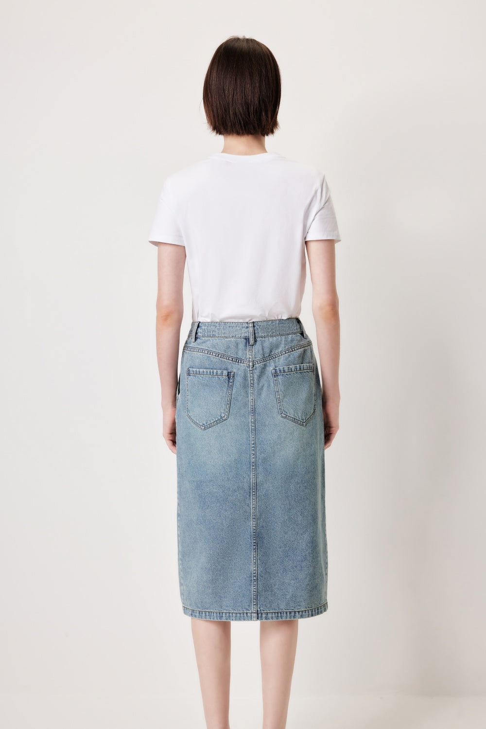 메릴링 데님 블루 워싱 빈티지 데님 스커트